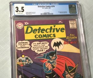 DC Detective Comics 276 CGC 3.  5 2nd Bat - Mite Early Batwoman Appearance 1960 2