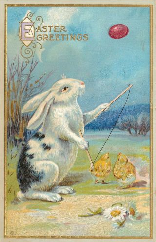 Embossed Nash Postcard Easter Rabbit Playing Diabolo With Easter Egg