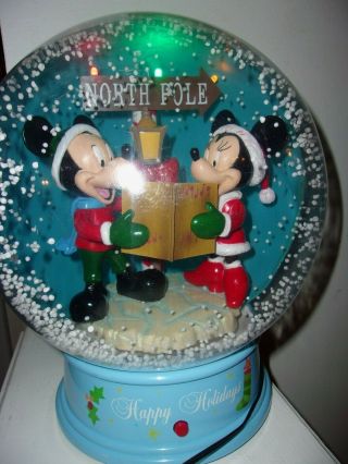 Gemmy Disney Minnie & Mickey Mouse Christmas Caroling Blowing Snow Musical Globe