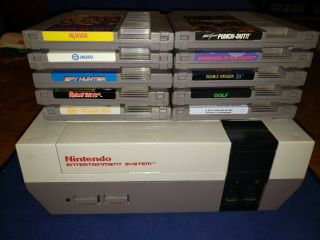 Vtg 1985 Nintendo Nes - 001 Game System Plus 10 Games Mario -