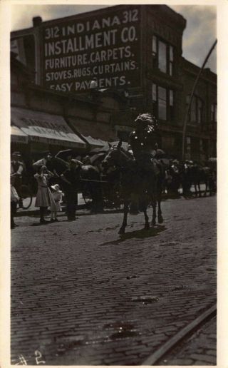 Real Photo Postcard Indian On Horseback Parade In South Bend,  Indiana 123761