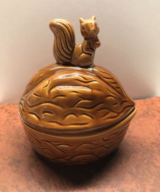Vintage 1960’s Squirrel On An Acorn Ceramic Candy/nut Dish Roc Taiwan