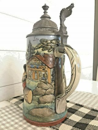 Rare Circa 1900 “woodcutters And Herdswomen” Antique Beer Stein,  1 Liter