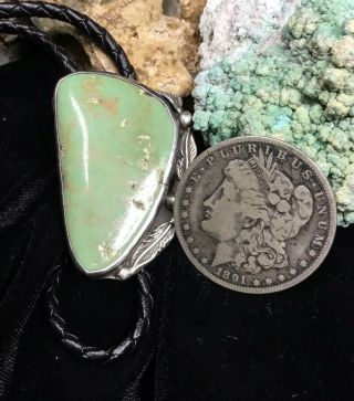 Vintage Native American Sterling Silver & Green Turquoise Bolo,  Signed “gg”