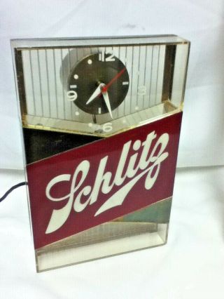 Schlitz Lighted Clock Beer Sign Gold Face 1959 Bar Light Galaxy Register Top Ap4