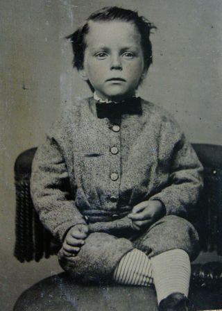 Antique Tintype Photo Of A Darling Dapper Little Boy Wearing A Outfit