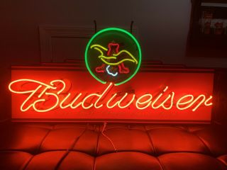 Large Budweiser Neon Sign Man Cave Bar 48”x 25” A,