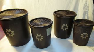 Vintage Tupperware Servalier 4pc Nesting Canister Set W/lids Brown Sun
