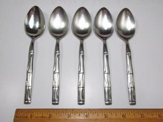 Vintage 1970s 5pc Reed & Barton Royal Bamboo Pattern Stainless Steel Teaspoons