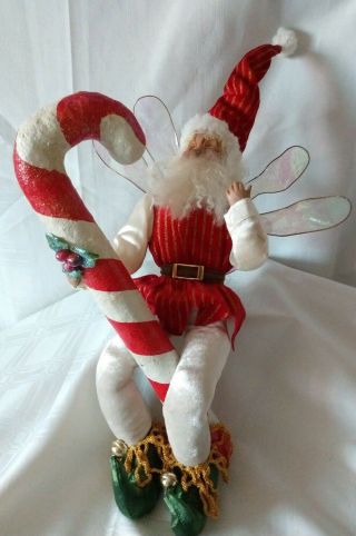 Vintage Mark Roberts 18 " Holly Christmas Fairy Elf Ornament With Candy Cane