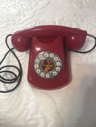 Vintage Gotham Push Button Red Phone Model 190 With Black Cord