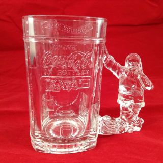 Coca Cola Glass Mug Santa Claus Handle Holiday Clear Christmas Stein Coke