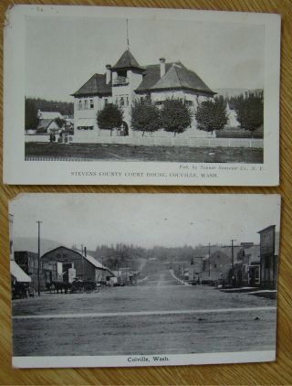 Vintage Colville Washington Postcard Street Scene & Stevens County Court House