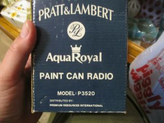 Vintage Pratt & Lambert Aqua Royal Paint Can Radio W Origional Paper And Box Old