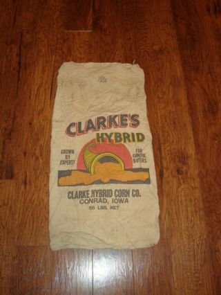 Clarke Hybrid Corn Co.  Cloth Feed/seed Sack Conrad,  Iowa