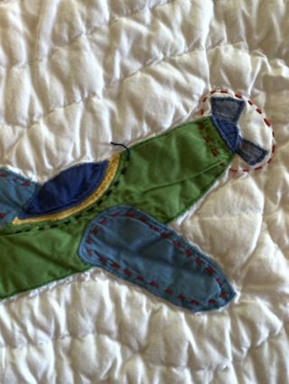 Pre - owned Pottery Barn Kids Vintage AIRPLANE Planes Appliqué Twin Quilt 3