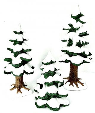Dept 56 Snow Village Porcelain Pine Trees Set Of 3 Retired