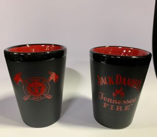 Set Of 2 Jack Daniel’s Tennessee Fire Shot Ceramic Glasses Rare