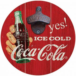 Coca - Cola Bottle Opener Wood Red Yes Ice Cold - 8 "