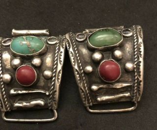 Vintage Native American Indian Navajo Sterling Turquoise Coral Watch Band Tips