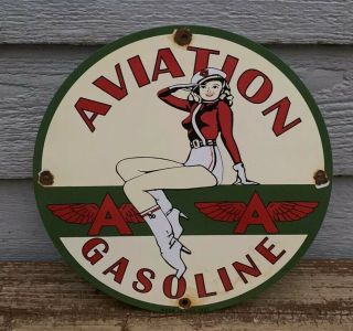 Vintage Aviation Gasoline Porcelain Gas Station Pump Plate Flying A
