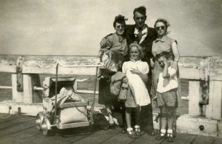 Bt531 Vintage Photo Family Boardwalk Pier Windy Ocean Day Stroller Early 1900 