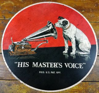 Rca Victor Phonographs Record Player Nipper Dog 14 " Round Heavy Duty Metal Sign
