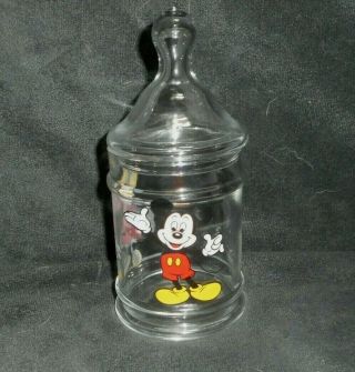 7 " Vintage Walt Disney Mickey & Minnie Mouse Glass Candy Jar W/ Lid Cup Dish
