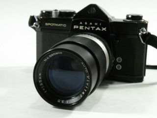 Vintage Asahi Pentax Spotmatic Sp Slr 35mm Film Camera W/vivitar Auto Lens 1:3.  5