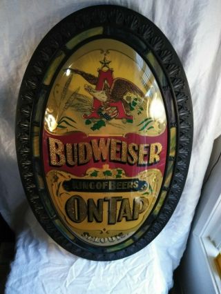 Vintage Budweiser King Of Beers On Tap Oval Bar Sign Anheuser - Busch Light Weight