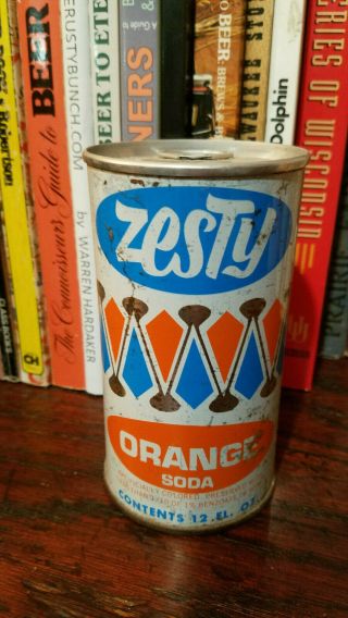 Zesty Orange 12oz Pull Top Soda Can Bottom Opened