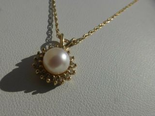 Vintage 14k Yellow Gold Pearl Diamond Necklace Great Design And On