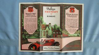 1931 Phillips Petroleum Company Highways Of Kansas Map - Visible Gas Pumps