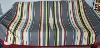 Vintage 1960s Authentic Mexican Serape Blanket,  Gray,  Multi Colored,  With Fringe