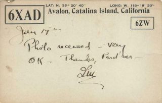 Vintage Ham Radio Qsl Cards 1923 6xad - 6zw Catalina Island,  Ca