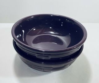 Longaberger Pottery 7 " Cereal Bowls (2) Woven Traditions Eggplant Purple