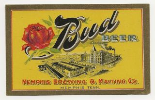 Memphis Brewing & Malting Bud Beer Label Pre Prohibition Tn