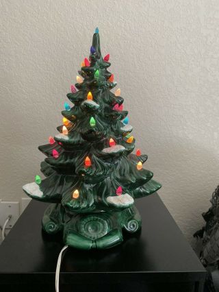 Vintage Green Ceramic Lighted Christmas Tree 17 Inch " Hand Made 1970 