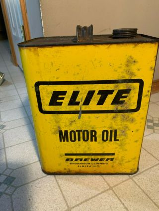 Vntage Oil Can Elite Motor Oil Can Brewer Bingingham Corning Elmira Ny I Gallon