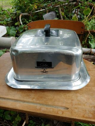 Vintage 1940s West Bend Cake Carrier Silver Mid Century Kitchen W/locking Tray