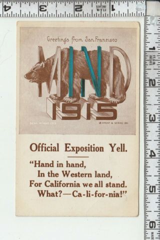 Greetings From San Francisco Mind - 1915 Official Exposition Yell Bear In Mind