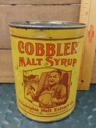Graphic 1927 Cobbler Malt Syrup 3 Tin Litho Can - - Philadelphia Pa - -