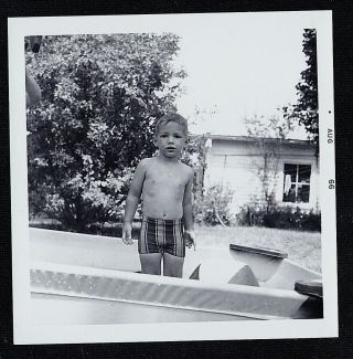 Vintage Photograph Cute Little Boy Standing In Water In Backyard