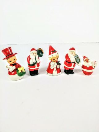 Vintage Christmas Glazed Porcelain Figurines Set Of 5