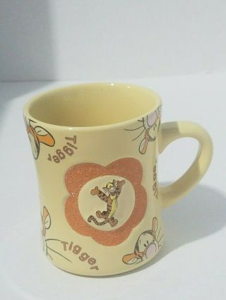 Disney Tigger Mug 3d Ceramic Coffee Cup Large Yellow Embossed Textured Flower
