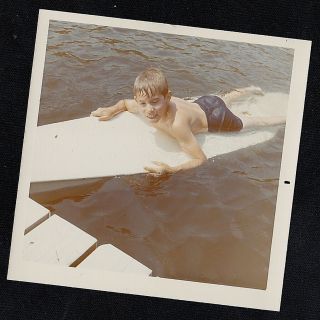 Vintage Photograph Adorable Little Boy Laying On Raft / Float In The Water