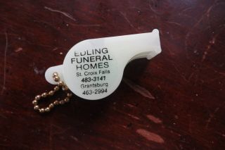 Old Glow In The Dark Edling Funeral Homes Plastic Whistle,  Key Chain,  Advertise