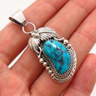 Old Pawn Vintage Sterling Silver Bisbee Turquoise Squash Blossom Tribal Pendant