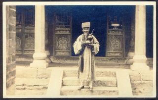 Chinese Chaplain Outside Temple,  China.  1920s Vintage Real Photo Postcard