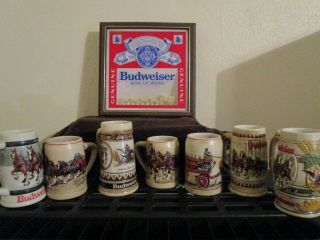 Vintage Lighted Budweiser Beer Sign W/ 6 Vintage Mugs -